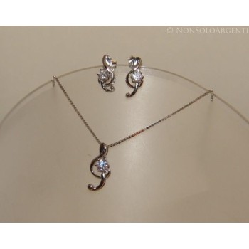 NSA|Treble clef music set Venetian necklace in 925 silver with loop pendant and matching earrings