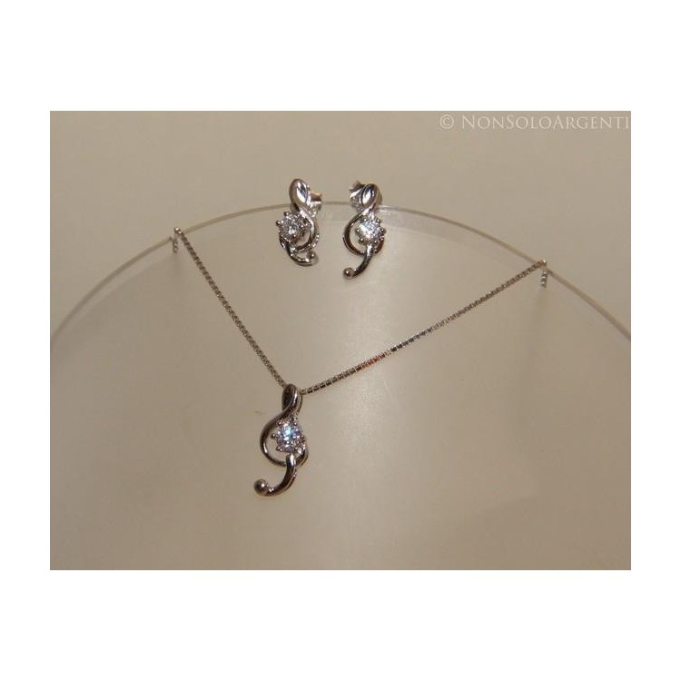 NSA|Treble clef music set Venetian necklace in 925 silver with loop pendant and matching earrings