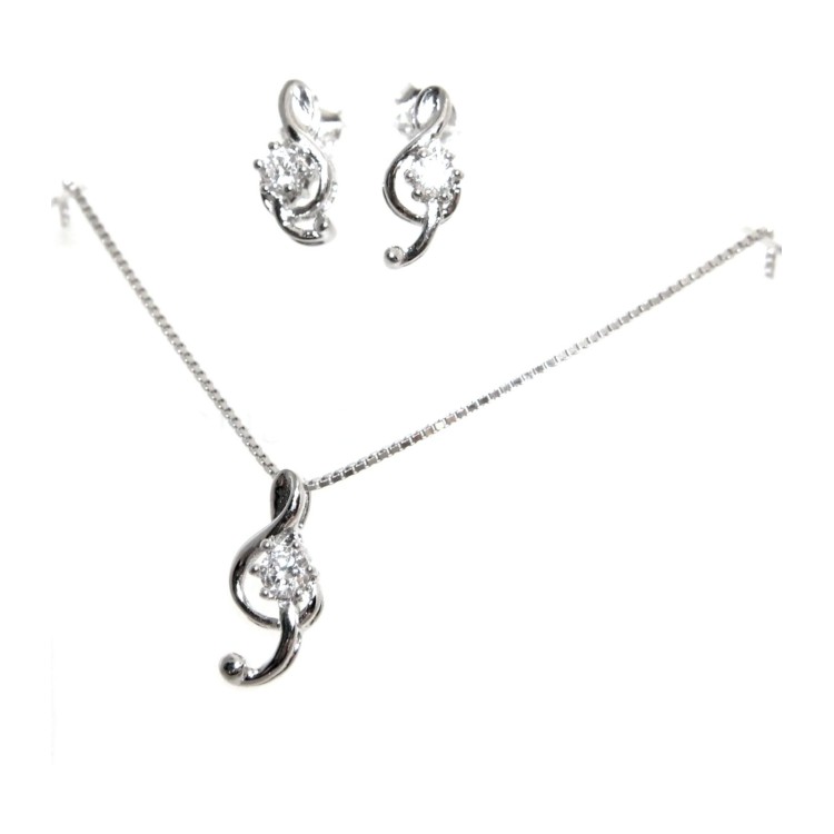 NSA|Treble clef music set Venetian necklace in 925 silver with loop pendant and matching earrings