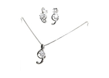 NSA|Treble clef music set Venetian necklace in 925 silver with loop pendant and matching earrings