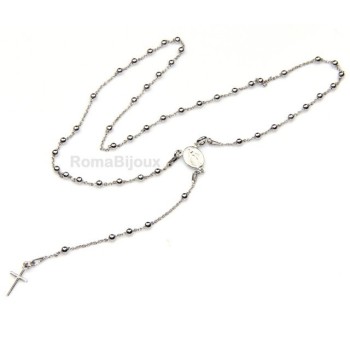 NSA|Collana rosario uomo o donna in Argento 925 48 cm croce liscia colore Oro bian