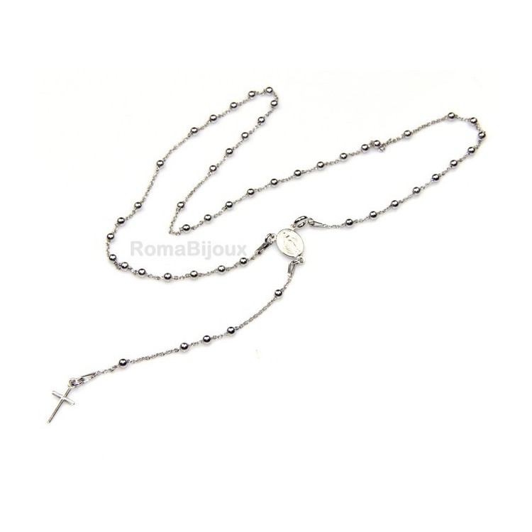 NSA|Collana rosario uomo o donna in Argento 925 48 cm croce liscia colore Oro bian