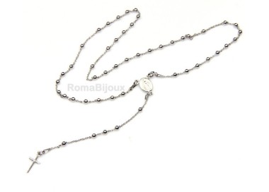 NSA|Collana rosario uomo o donna in Argento 925 48 cm croce liscia colore Oro bian