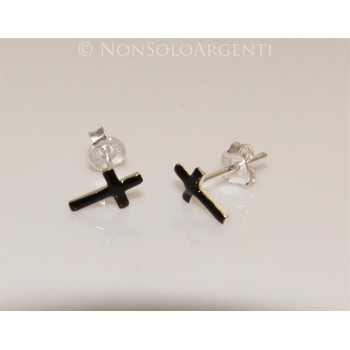 NSA|Argento 925 Italiano : Orecchini croci smaltate nere per uomo e donna