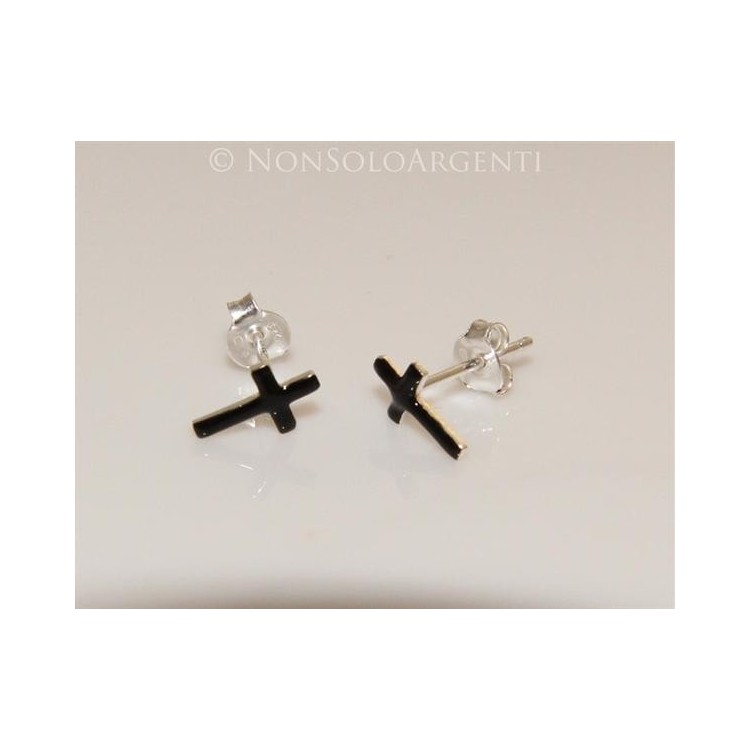 NSA|Argento 925 Italiano : Orecchini croci smaltate nere per uomo e donna