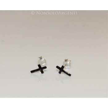 NSA|Argento 925 Italiano : Orecchini croci smaltate nere per uomo e donna