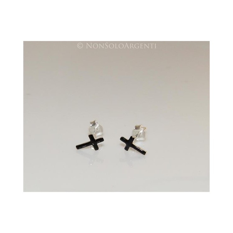 NSA|Argento 925 Italiano : Orecchini croci smaltate nere per uomo e donna