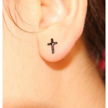 NSA|Argento 925 Italiano : Orecchini croci smaltate nere per uomo e donna