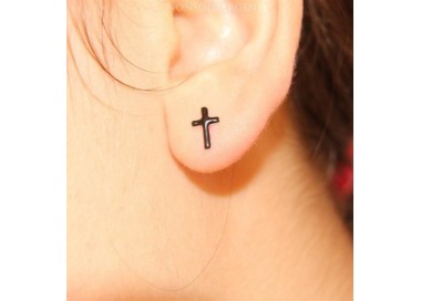 NSA|Argento 925 Italiano : Orecchini croci smaltate nere per uomo e donna