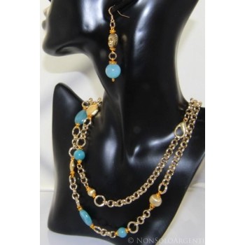 NSA|Aluminum and blue quartz. Necklace, pendant with chain, bracelet, earrings