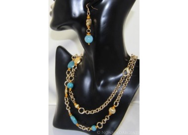 NSA|Aluminum and blue quartz. Necklace, pendant with chain, bracelet, earrings