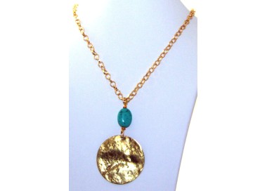 NSA|medallion necklace with turquoise paste in golden aluminum for women