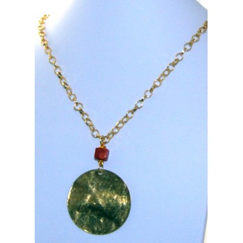 NSA|medallion with coral paste in golden aluminum necklace anklet bracelet earrings