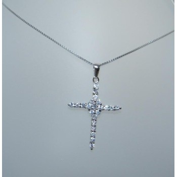 NSA|Argento 925 : Collana con Ciondolo Croce a pavè di zirconia