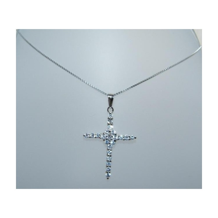 NSA|Argento 925 : Collana con Ciondolo Croce a pavè di zirconia