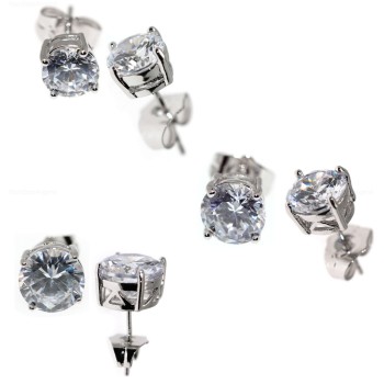 NSA|Rhodium plated brass light point earrings 18kGF large small 4 claws