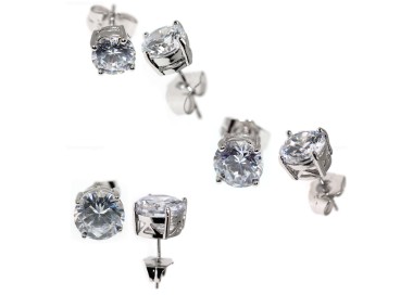 NSA|Rhodium plated brass light point earrings 18kGF large small 4 claws