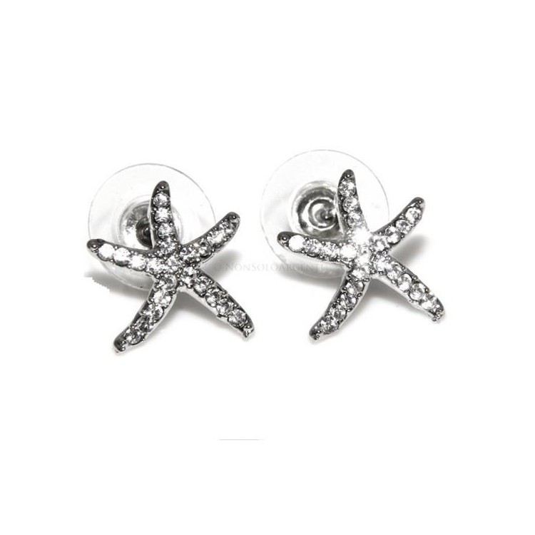 NSA|Orecchini uomo donna punto luce zirconi Stella Marina  Lamin ORO BIANCO 18k Gold PLATED