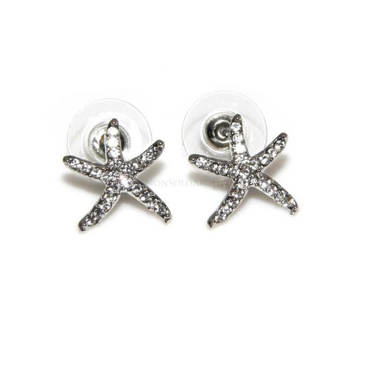 NSA|Orecchini uomo donna punto luce zirconi Stella Marina  Lamin ORO BIANCO 18k Gold PLATED