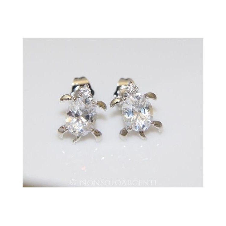 NSA|Orecchini uomo donna punto luce zirconi Tartaruga  Lamin ORO BIANCO 18k Gold PLATED