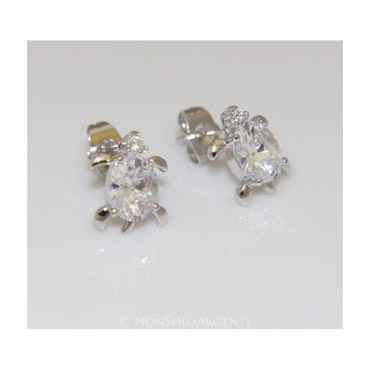 NSA|Orecchini uomo donna punto luce zirconi Tartaruga  Lamin ORO BIANCO 18k Gold PLATED