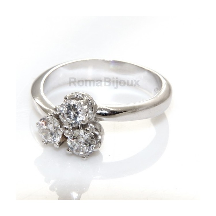 NSA|Trilogy ring: 925 sterling silver plated with 3 Zirconia 4 mm brilliant cut - more sizes
