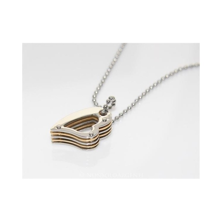 NSA|Layered heart steel necklace bolted chrome and gold for women