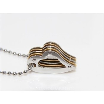 NSA|Acciaio : Collana pallini uomo donna ciondolo cuore a strati bullonato cromato e oro