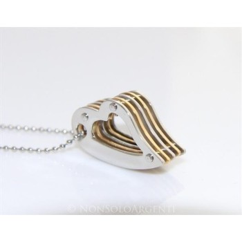 NSA|Acciaio : Collana pallini uomo donna ciondolo cuore a strati bullonato cromato e oro