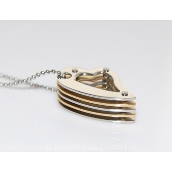 NSA|Layered heart steel necklace bolted chrome and gold for women