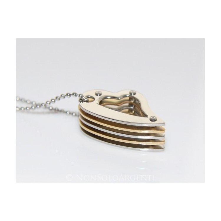 NSA|Layered heart steel necklace bolted chrome and gold for women