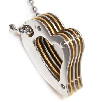 NSA|Layered heart steel necklace bolted chrome and gold for women