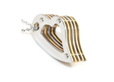NSA|Layered heart steel necklace bolted chrome and gold for women