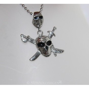 NSA|Pirate pendant steel necklace 2 skulls with crossed swords for man