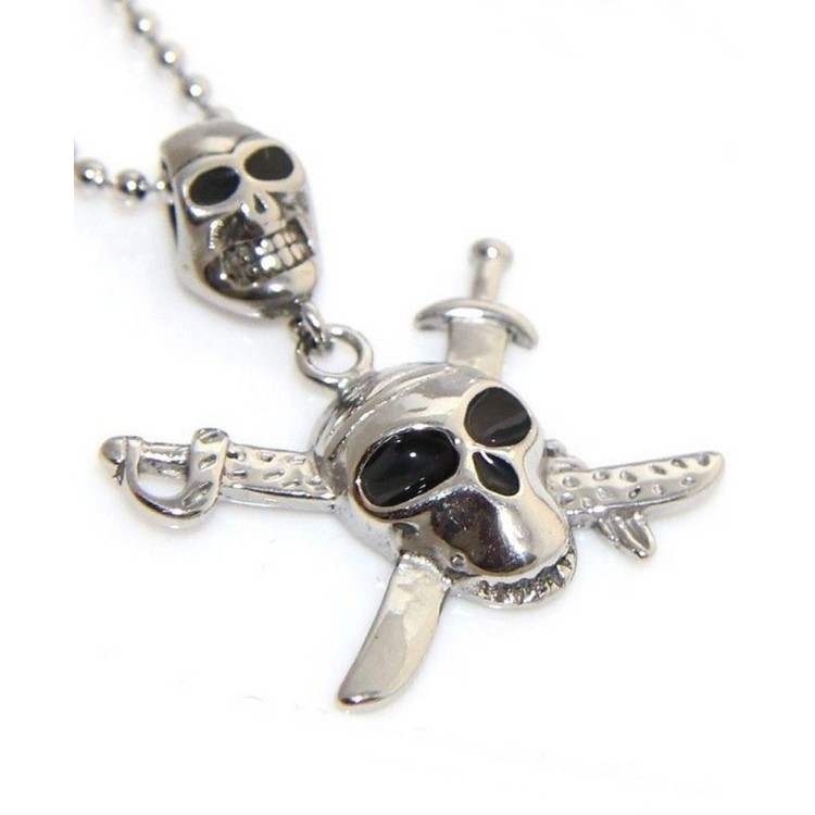 NSA|Pirate pendant steel necklace 2 skulls with crossed swords for man