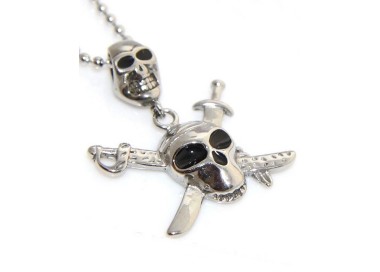 NSA|Pirate pendant steel necklace 2 skulls with crossed swords for man