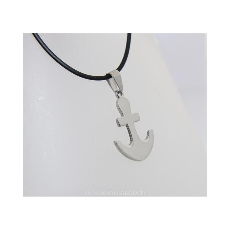 NSA|Acciaio : Collana caucciu uomo donna ciondolo a forma di ancora