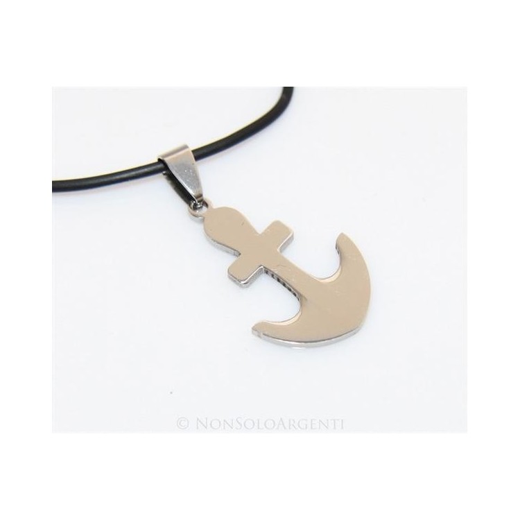 NSA|Acciaio : Collana caucciu uomo donna ciondolo a forma di ancora