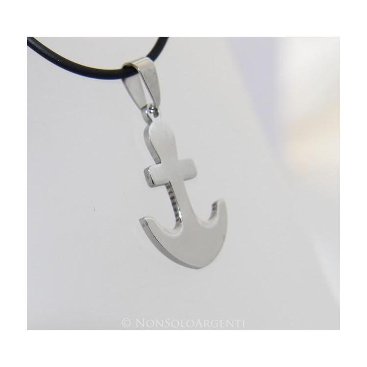 NSA|Acciaio : Collana caucciu uomo donna ciondolo a forma di ancora