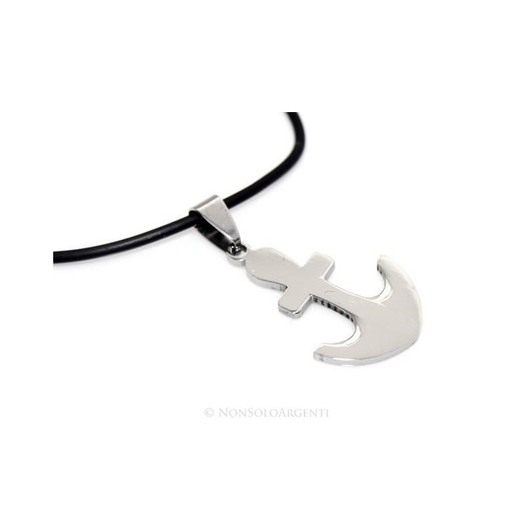 NSA|Acciaio : Collana caucciu uomo donna ciondolo a forma di ancora