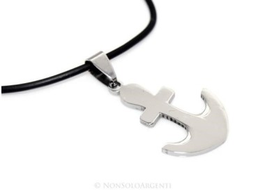NSA|Acciaio : Collana caucciu uomo donna ciondolo a forma di ancora
