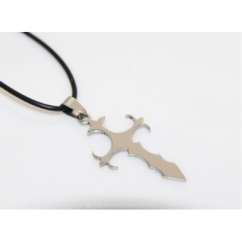 NSA|Acciaio : Collana caucciu uomo donna ciondolo croce ancorata cromata