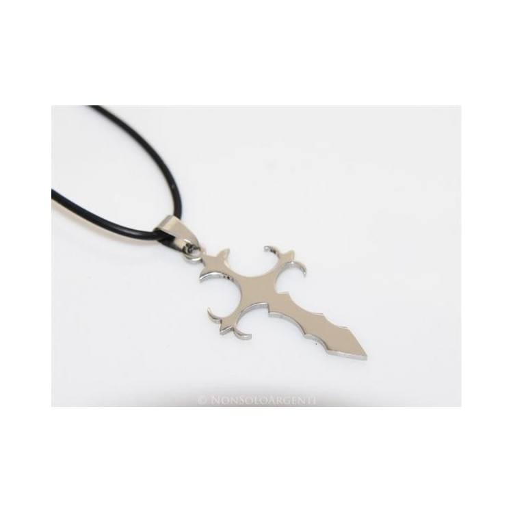 NSA|Acciaio : Collana caucciu uomo donna ciondolo croce ancorata cromata