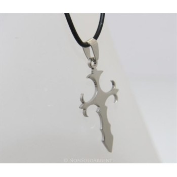 NSA|Acciaio : Collana caucciu uomo donna ciondolo croce ancorata cromata