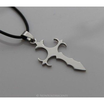 NSA|Acciaio : Collana caucciu uomo donna ciondolo croce ancorata cromata