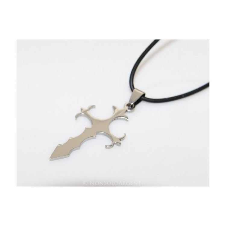 NSA|Collana ciondolo croce ancorata cromata acciaio anallergico