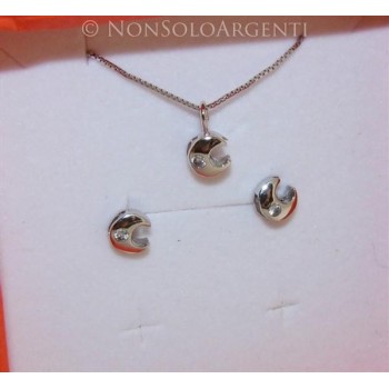 NSA|Parure mezze lune con zircone :  Girocollo veneziano in argento 925 con ciondolo e Orecchini abbinati + astuccio