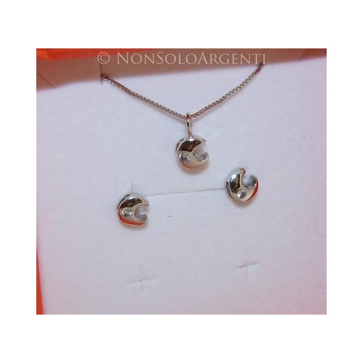 NSA|Parure mezze lune con zircone :  Girocollo veneziano in argento 925 con ciondolo e Orecchini abbinati + astuccio