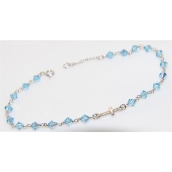 NSA|Bracciale in  Argento 925 Con Swarovski sapphire celeste da 4mm con croce Lung 19 e 21 cm