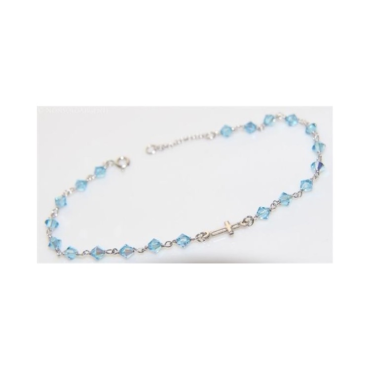 NSA|Bracciale in  Argento 925 Con Swarovski sapphire celeste da 4mm con croce Lung 19 e 21 cm